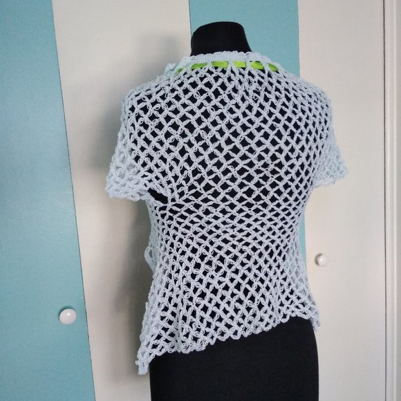 Handmade Crochet Baby Blue Vest w/ Green Ribbon - Picture 6 of 8